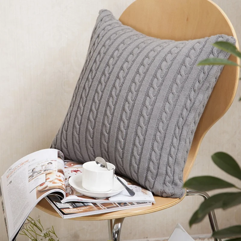 Cheersee cabel white comfortable seasonal patchwork sweater knit twist thorw wholesale decorative pillow cover with 18 x 18