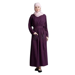 2018 Fashion Muslim Dress For Women Long Sleeve Loose Solid Maxi  Dress Hijab Abaya Latest Burqa Designs Pictures