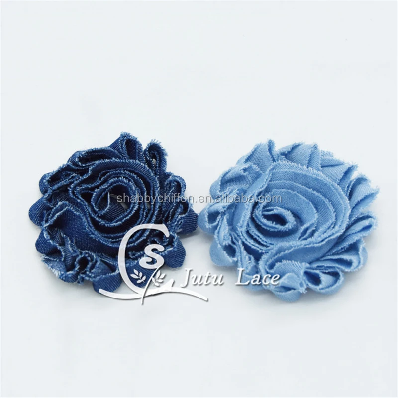 Unique Denim rose flower by yards -Jeans fabric Shabby Flower Rosette Trim In Stock Chiffon Flower
