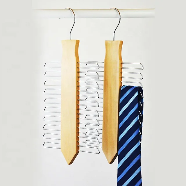Wood Metal Tie Scarf Hangers Wooden Necktie Belt Organizer Rack
