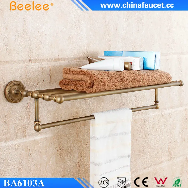 Beelee Antique Brass Toilet Towel Shelf Bathroom Towel Holder Rack