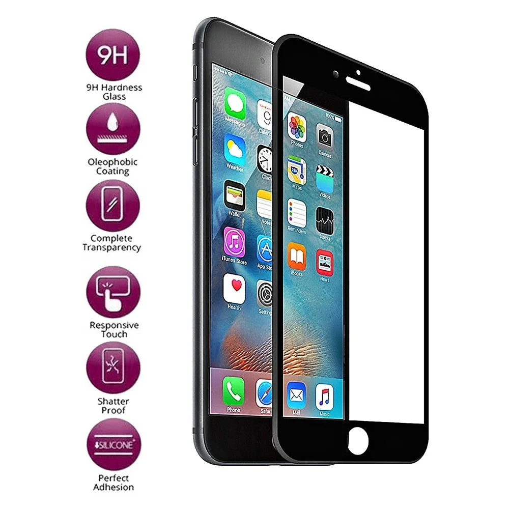 
9H 0.2MM For iPhone 7 5D Curved Tempered Glass, Full Cover Tempered Glass For iPhone Screen Protector Glass 6/7/8 3D Touch 