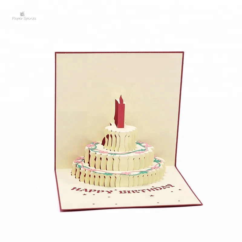 
Birthday greeting card cake pop up card handmade gift card red cover 