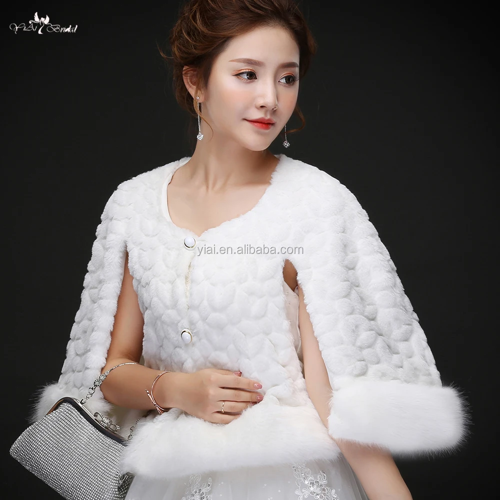 
LZP218 No Collar Circle Pattern With Button Mink Jacket White Fur Bolero Winter Wedding Cape 