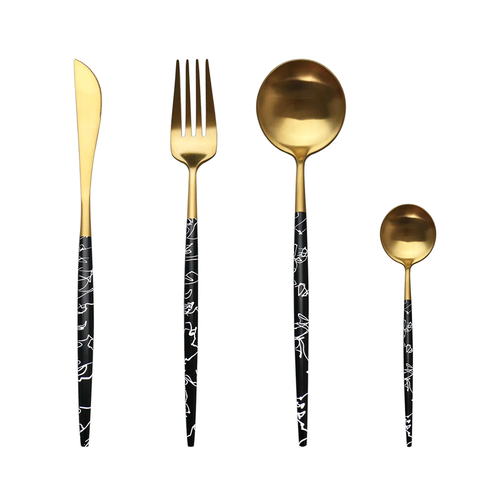 
Eco-friendly Gift Marble handle Copper Stainless Steel Flatware wedding cutlery set 