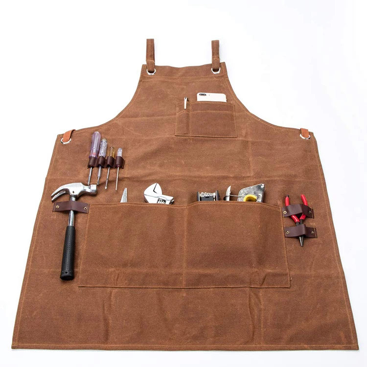 
16oz Waxed Canvas Work Tool Apron Achinist Shop Apron with Tool Pockets for Men Barber Waist Apron  (62140579262)