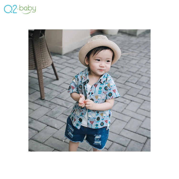 
Q2-baby Single Breasted Kids Clothing Short Sleeve Cotton Baby Boy Shirts 