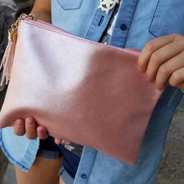 Wholesale Rose Gold Tassel PU Leather Cosmetic Bag