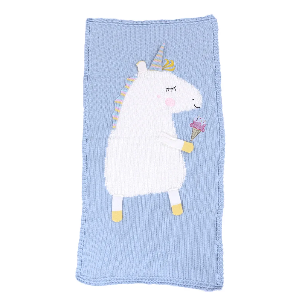 
INS Sell Cheap Wholesale 3D Cute Cartoon Unicorn Acrylic Knitted Air Conditioning Cloak Blanket for Baby Children 