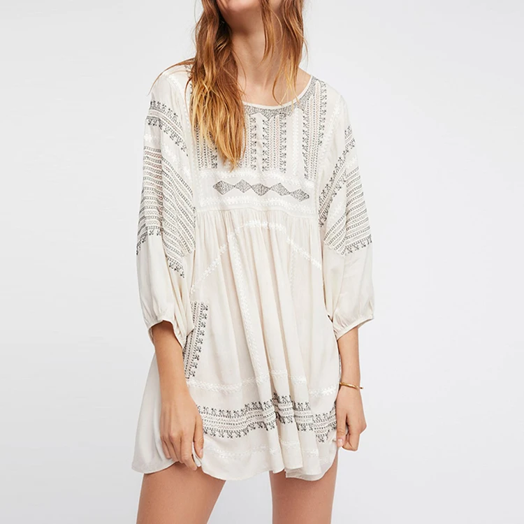 Trend clothes frock blouses ladies summer blouses kaftan beach wear oversized embroidered boho mature fashion women top