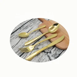 Golden dinnerware brand jieyang shengde kitchen utensil stainless steel knife fork and spoon gold plated coating cutlery set