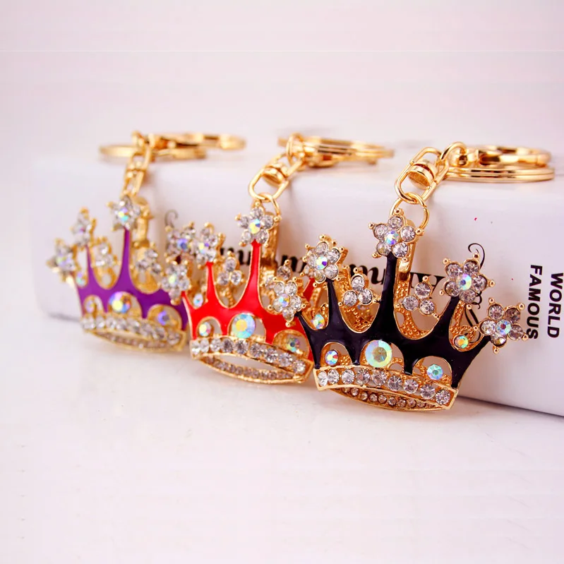 Hot selling fashion key chain metal rhinestone crown keychain