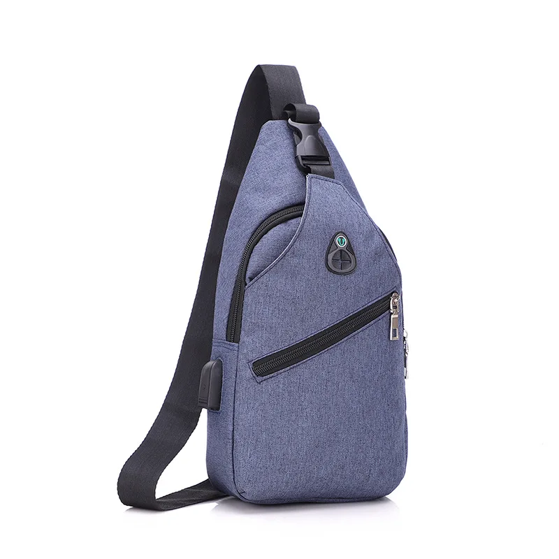 USB Charging Sling Bag Men Chest Bags with Earphone hole