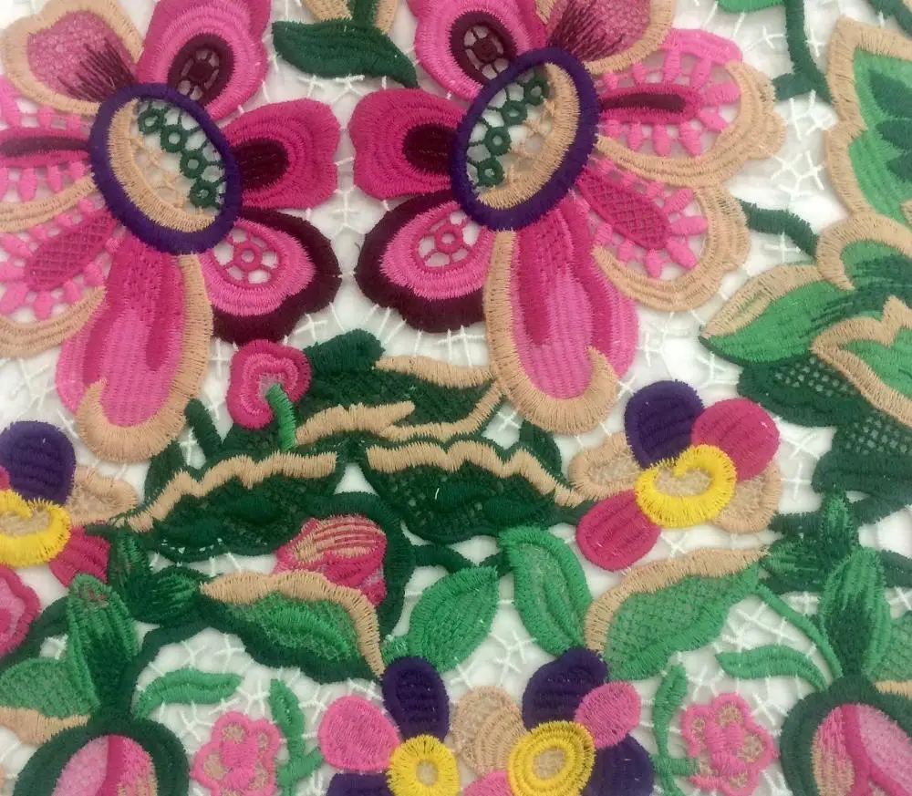 3d Embroidered Gold Flower Bridal Lace With Trimming Lace Fabric Embroidery Designs for Dress Accessories