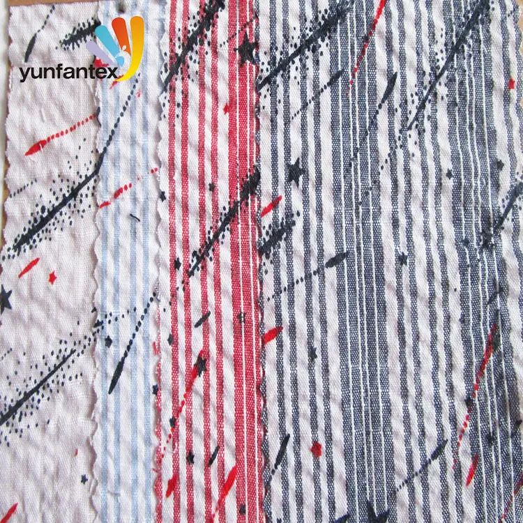 
2018 Free Sample 100 Cotton Stripe Seersucker Crepe Fabric for Garment 