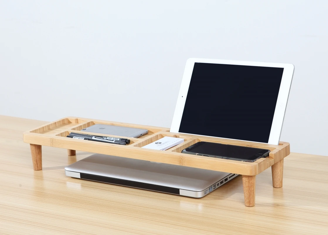 Home office Bamboo Keyboard Storage  Organizer for Tablets and Desktop Gadgets