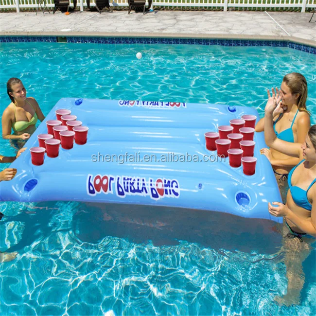 
durable inflatable beer pong air mattress plastic inflatable pong island float folding inflatable beer pong raft with cooler 