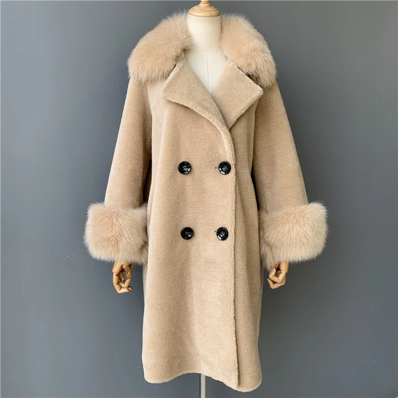 Mao Mao Fur Hot Sell Fashion Women Real Sheep Wool Coat Winter Warm Teddy Bear  Coat for Women