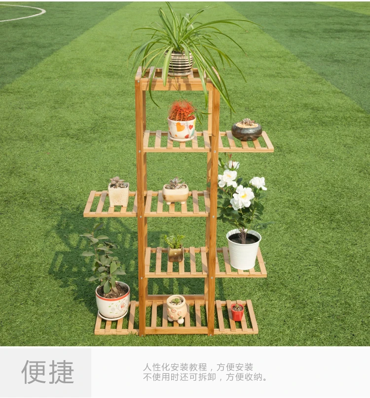 
BAMBKIN Bamboo 4-tier Flower Plant Pot Stand Four tier Multifunctional Ladder-Shaped Flower Shelf Rack Storage Shelves 