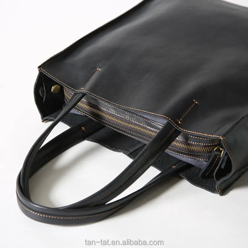 
Women Black Fashion Cow Wax Oil Leather Tote Bag 