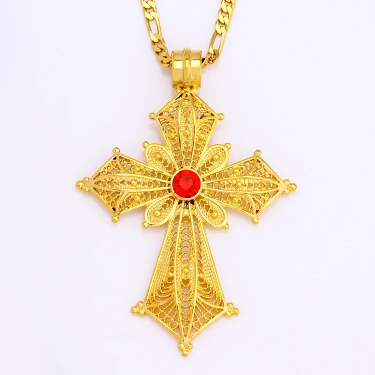 FS Newest Big Cross With One Red Stone Pendant Nice Jewelry For African