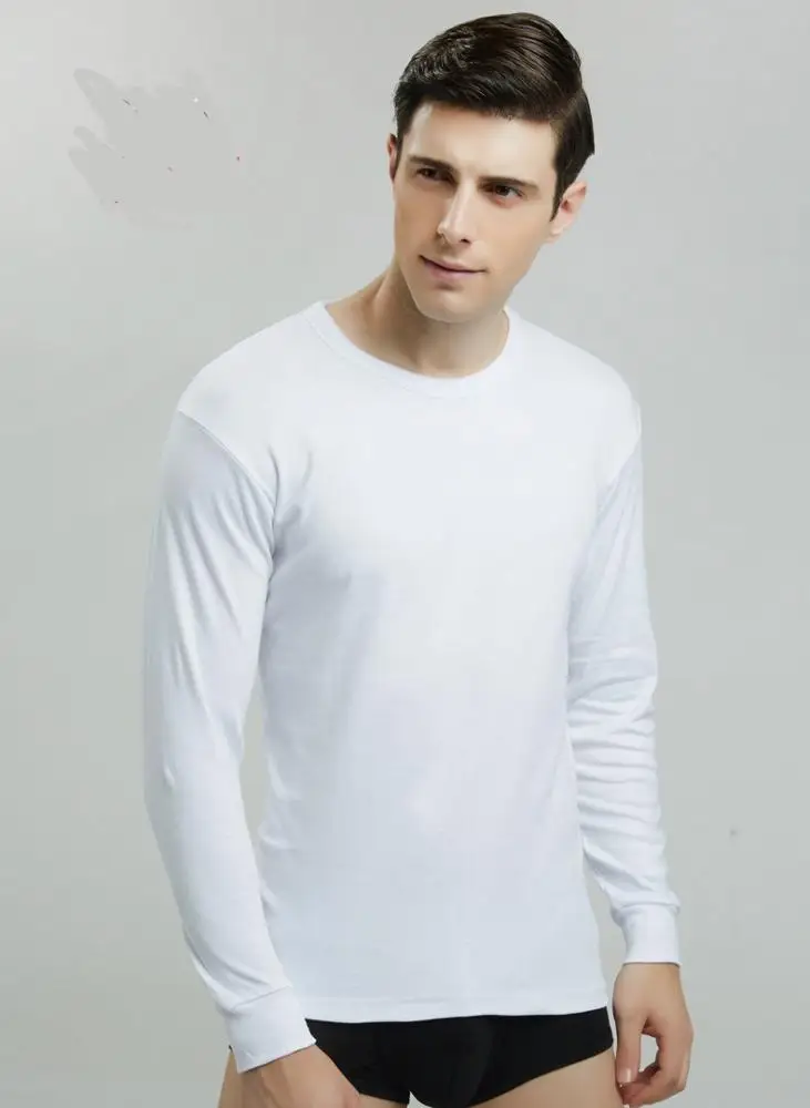 Мужской тяжелый хлопковый теплый топ с длинным рукавом и круглым вырезом