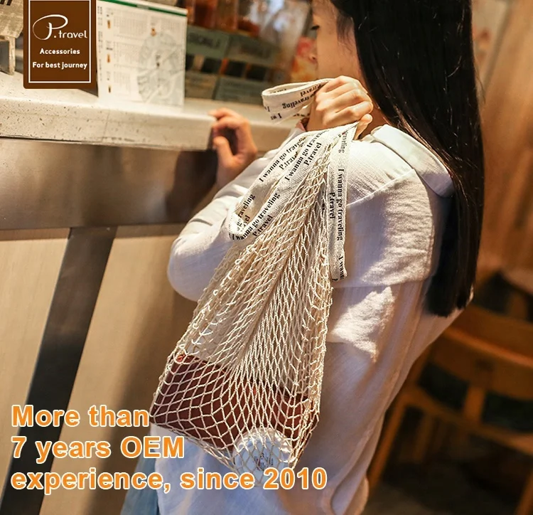 P.travel Eco Friendly Foldable Cotton String Rope Mesh Net Beach Produce Shopping Grocery Tote Bag Canvas bags