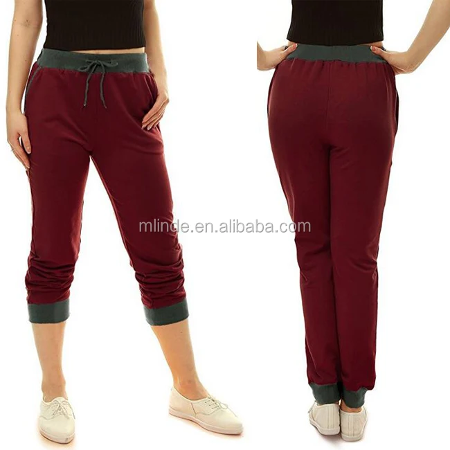 
Alibaba Top Selling Women Drawstring Elastic Band Track Pants Contrast Color Blank Unisex Wholesale Custom Jogger Pants 