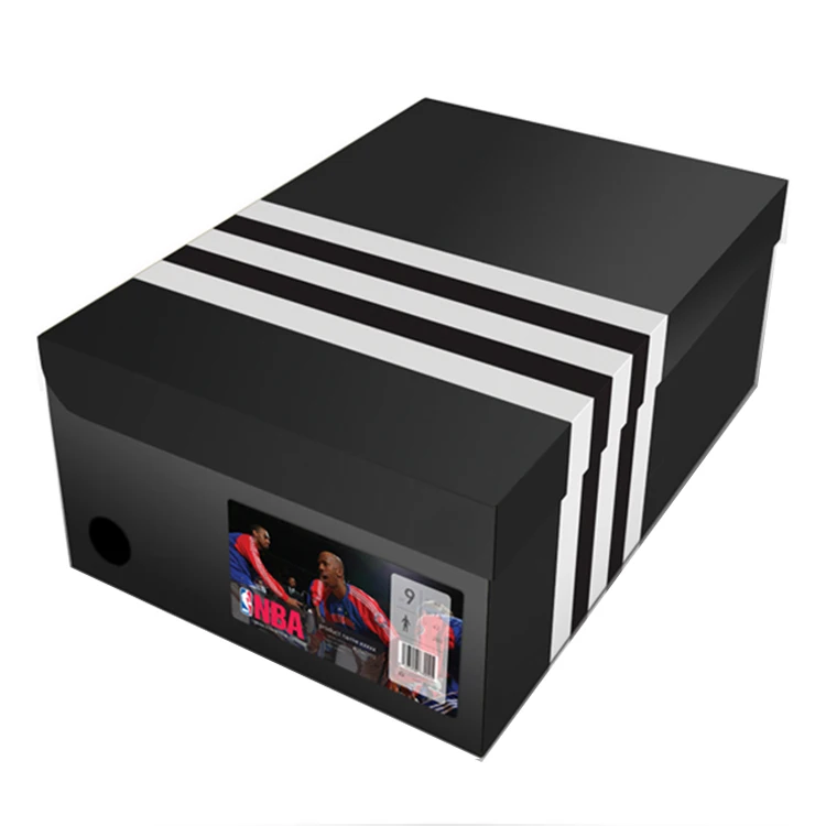 custom drawer black cardboard paper packaging sandals black side drop sneaker shoe boxes
