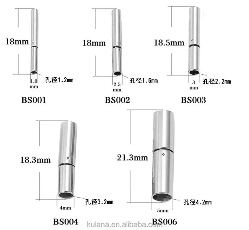 1.8-5 mm Inside Hole Stainless Steel Spring Clasps For Round Leather Bracelet 4203