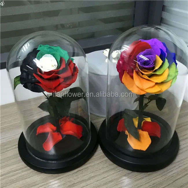 UAE flag wholesale preserved roses in glass fresh cut flowers blue roses for national day gift