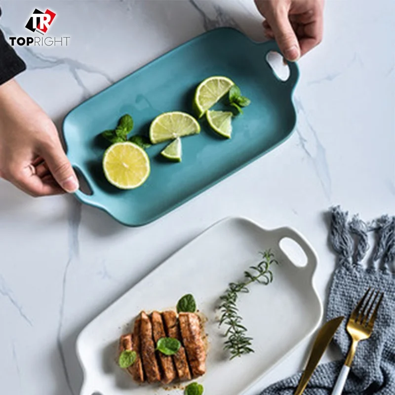 baking dish, Rectangular pan with handles, light blue serving dish
