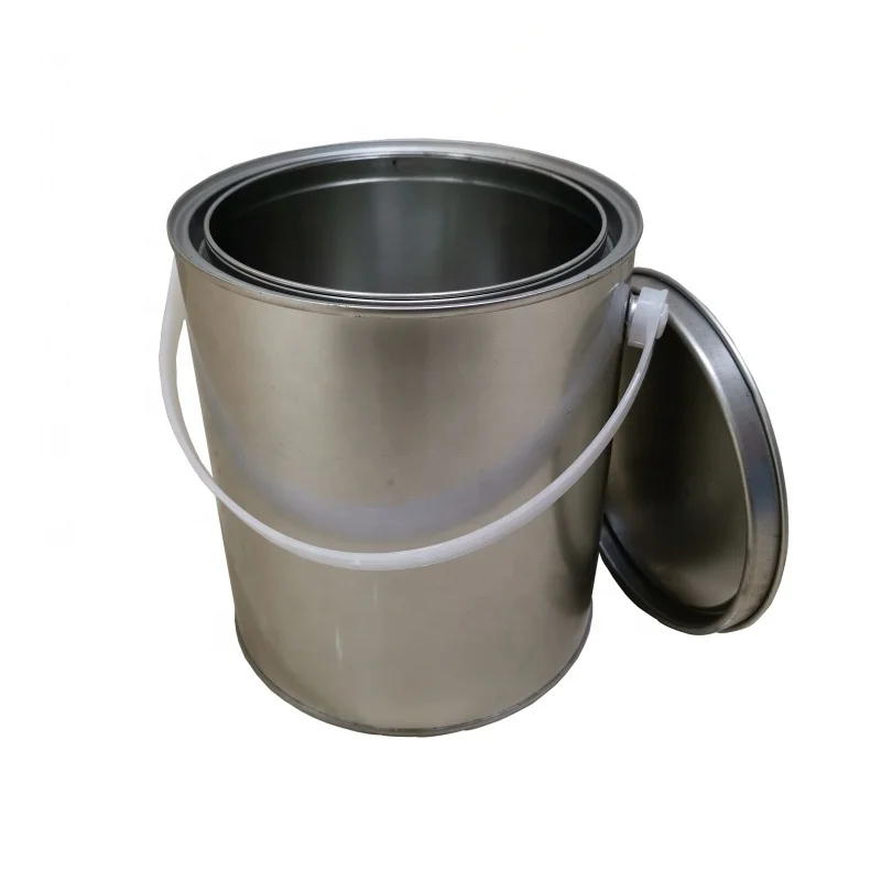 Open Top 4 liter Round Metal Paint Tin Cans with Plastic Handle