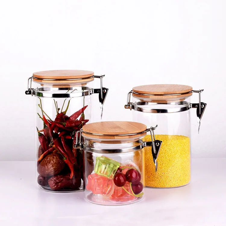 Sealed Food Storage Canisters for Tea, Coffee, Spices, Cookies, Sugar - Glass Jar with Bamboo Lid