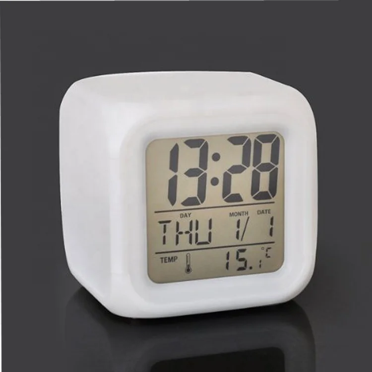 Color Changing Thermometer 7 LED Colors Digital Alarm Clock
