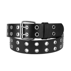 Custom Fashion Colorful Wide Mens Genuine Black Double Prong Leather Belt