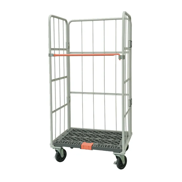 Portable foldable powder coated/galvanized wire mesh roll container, roll cage, rolling cage trolley