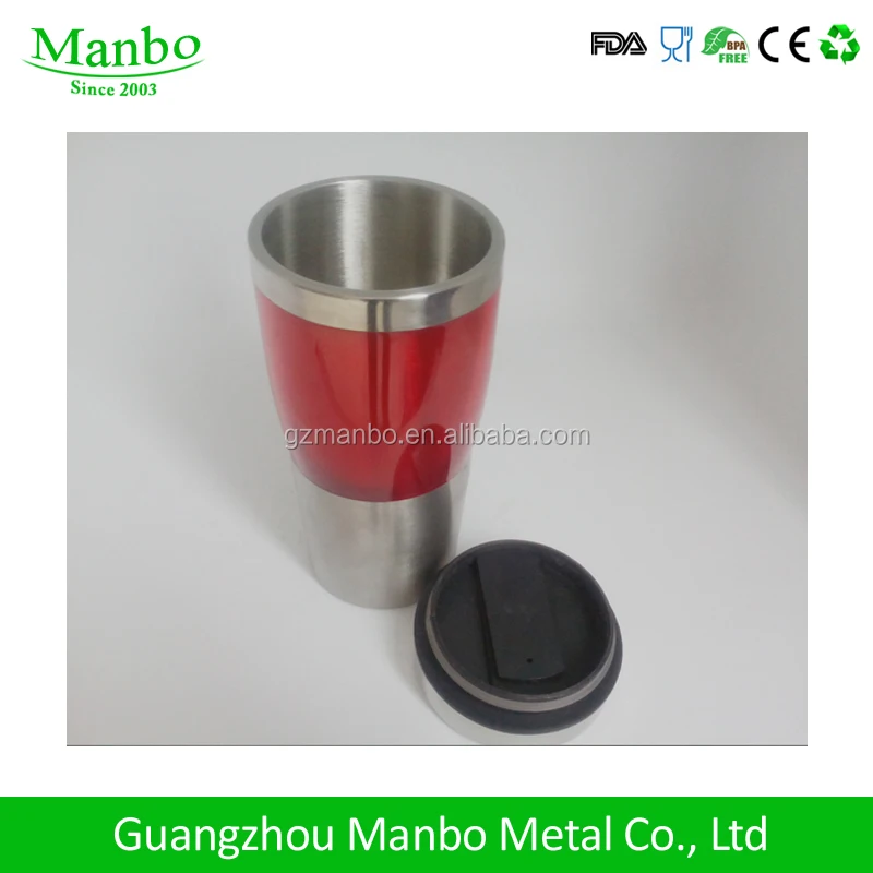 Double Wall Inside Stainless Steel Outside Plastic Auto Coffee Travel Mug With Handle