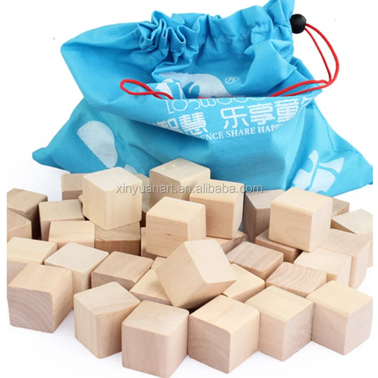 High quality polished natural color wooden block for kids 20mm DIY wood cubes
