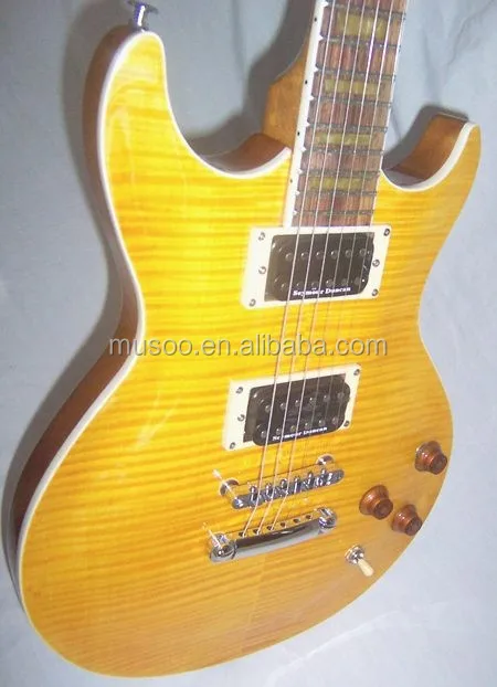 Musoo brand electric guitar LP guitar with flamed maple top in Yellow Color (SLP5020)