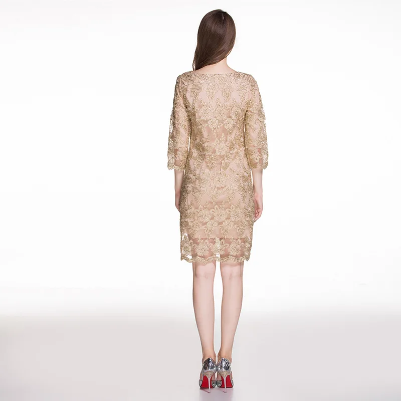 
F30078A horizontal collar lace office dress 3/4 sleevele career dress 