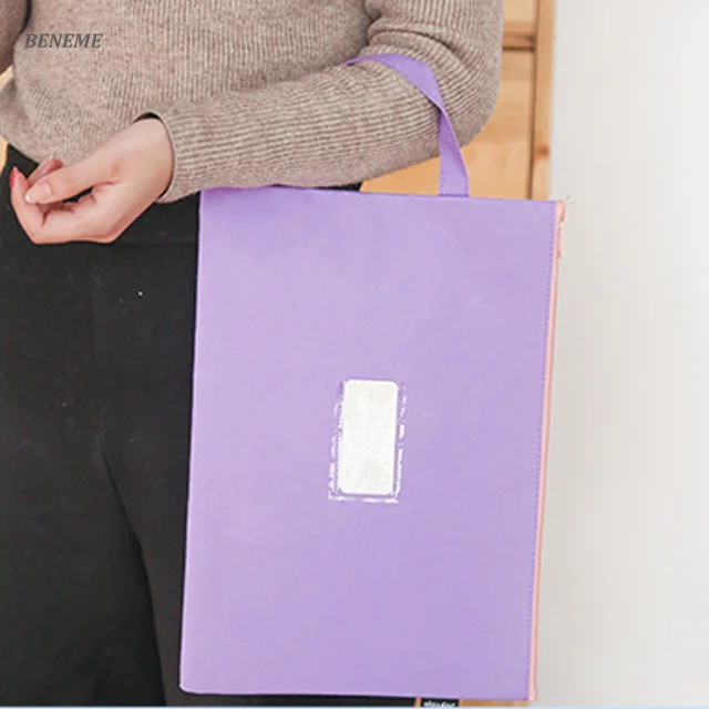 Oxford Cotton Fabric Canvas School Folder Zipper File Bag for Students