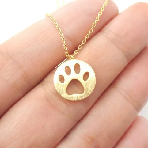 1pc Dog Paw Necklace Print Dye Cut Coin Shaped Animal Charm Pendant in Gold Long Necklace