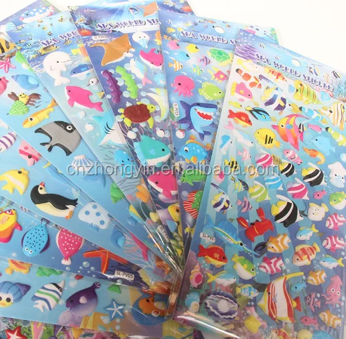 3D Mini Cartoon Puffy Stickers Children Animal Fruit Vegetable Kids Toys