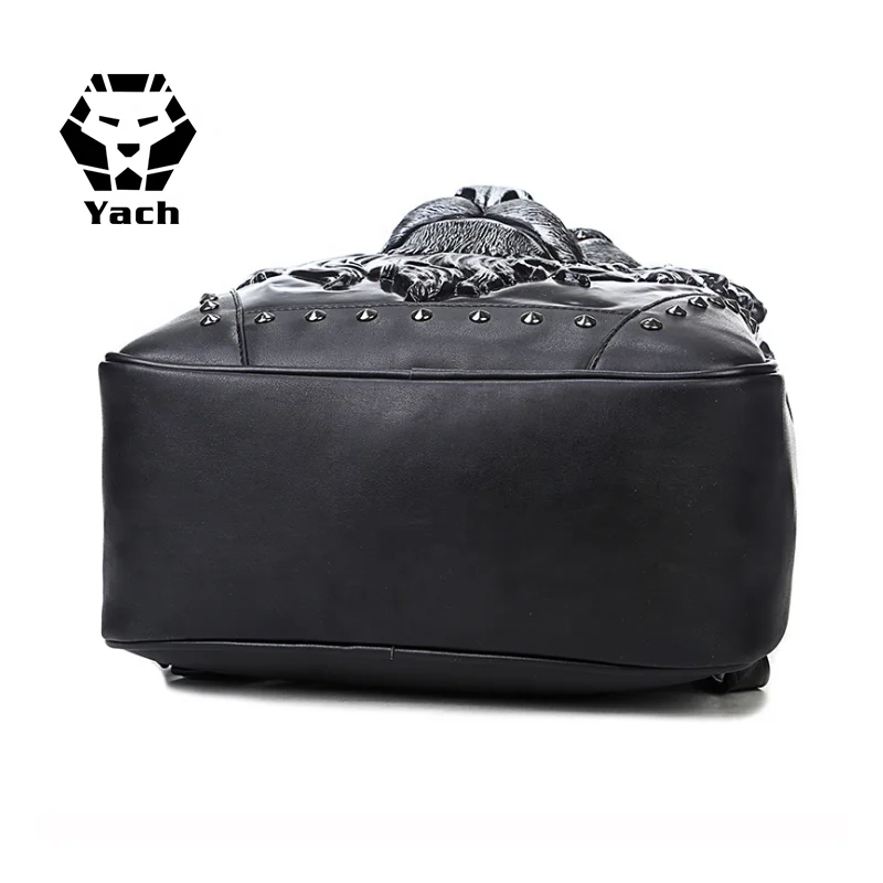 
Manufacturer pu backpack male foreign trade 3D animal lion head outdoor cool travel computer bag pu leather laptop backpack 
