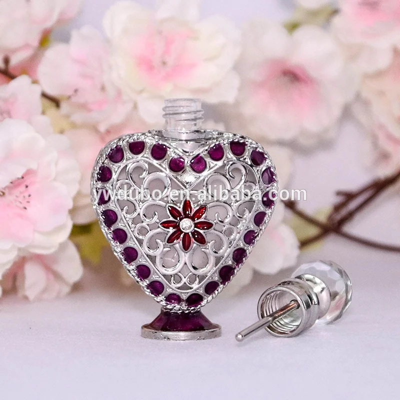 10ml Antiqued Metal Perfume Bottle Copper Cap Stainless Bar Heart Shape Glass Essential 0il Refillable Bottle#81046/81047