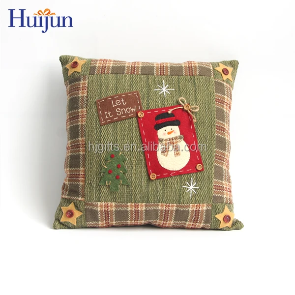 Wholesale Christmas Crafts Classic Handmade Applique Home Snowma Decorative Vintage Christmas Linter Pillow Cases Cushion Cover