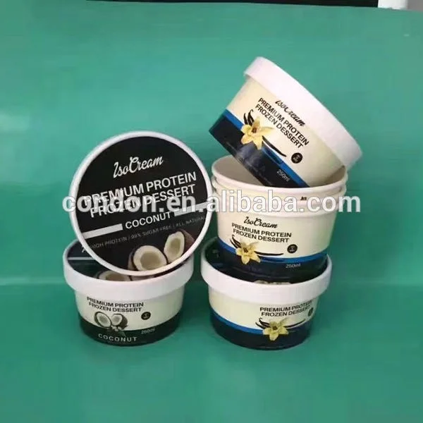 Logo printed custom ice cream paper cups with lids and spoon