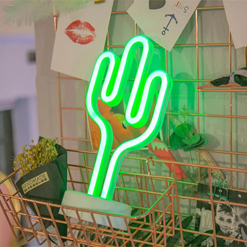 Wholesale USB and Battery Powered Home Decor Green Cactus Portable table sign desktop neon light