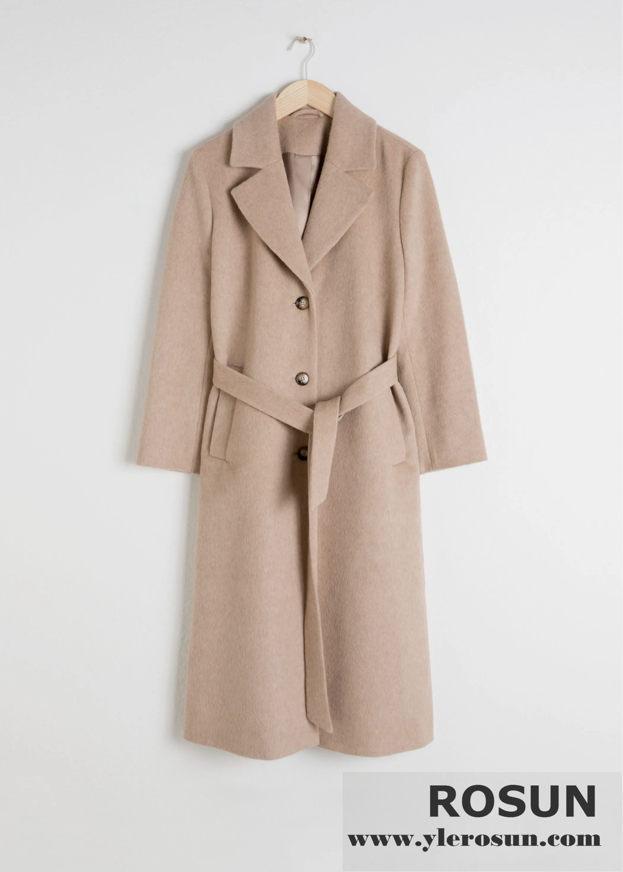 Women Winter  Alpaca And wool Blend Fully lined  Stand-Collar  Coat In A Relaxed Fit with Belted Waist